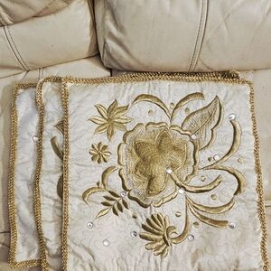 Set of 3 VTG Goldwork Embroidered 15" x 15" Square Accent Shams Pillows Not Incl